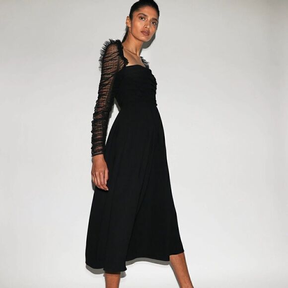 NWT Self-Portrait Crepe Dot Mesh Sleeved Midi Dress - Picture 4 of 16